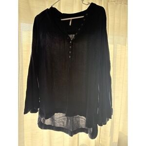 Free People Tunic Top Womens Small S V Neck Button Front Long Sleeve
